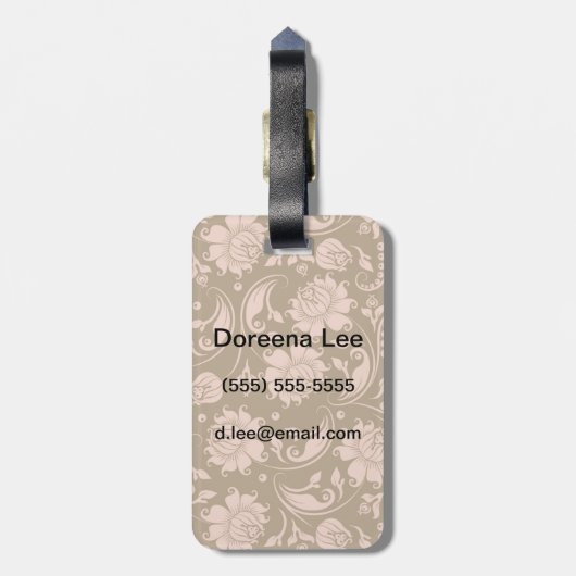 Roze en bruin Floral Pattern Bagagelabel (Achterkant verticaal)