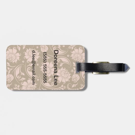 Roze en bruin Floral Pattern Bagagelabel (Achterkant horizontaal)