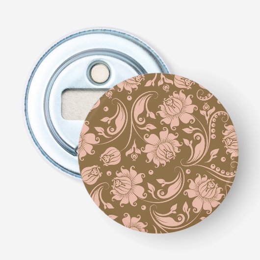 Roze en bruin Floral Pattern Button Flesopener (Voorkant)