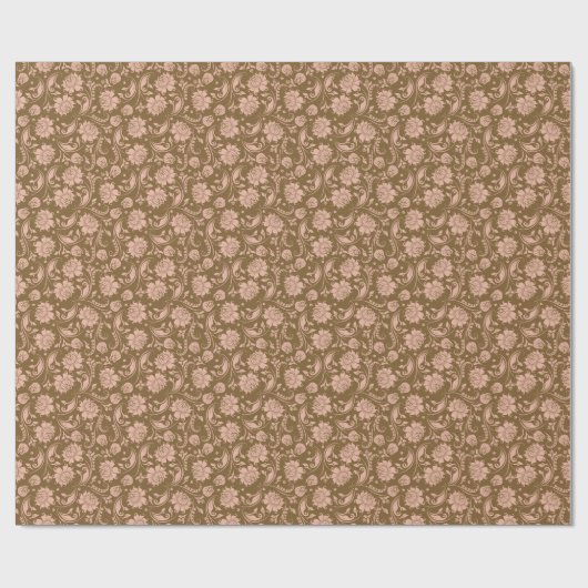 Roze en bruin Floral Pattern Cadeaupapier (Vlak)