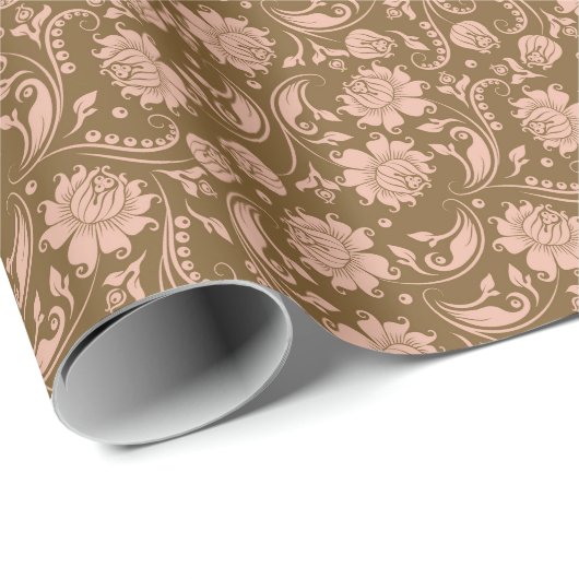 Roze en bruin Floral Pattern Cadeaupapier (Rol Hoek)
