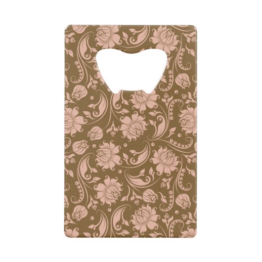 Roze en bruin Floral Pattern Creditkaart Flessenopener (Voorkant)