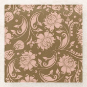 Roze en bruin Floral Pattern Glazen Onderzetter (Voorkant)