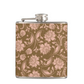 Roze en bruin Floral Pattern Heupfles (Voorkant)