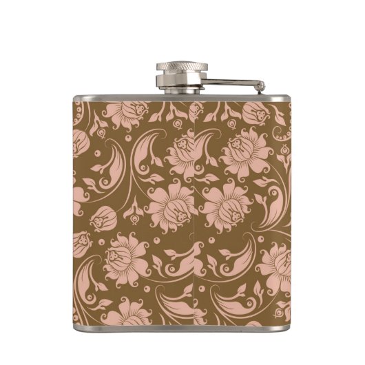 Roze en bruin Floral Pattern Heupfles (Achterkant)