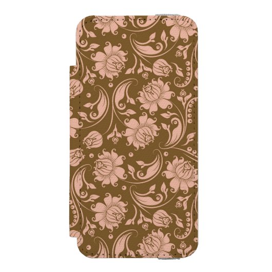 Roze en bruin Floral Pattern Incipio iPhone Portemonnee Hoesje (Voorkant Agenda)