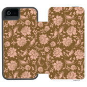 Roze en bruin Floral Pattern Incipio iPhone Portemonnee Hoesje (Agenda Open)