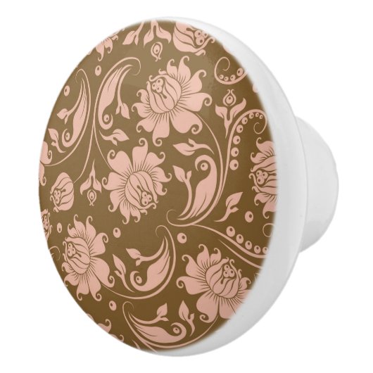 Roze en bruin Floral Pattern Keramische Knop (Rechts)