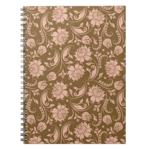 Roze en bruin Floral Pattern Notitieboek
