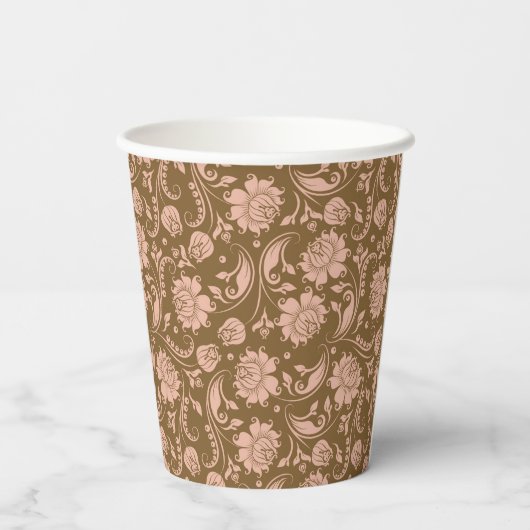 Roze en bruin Floral Pattern Papieren Bekers (Achterkant)