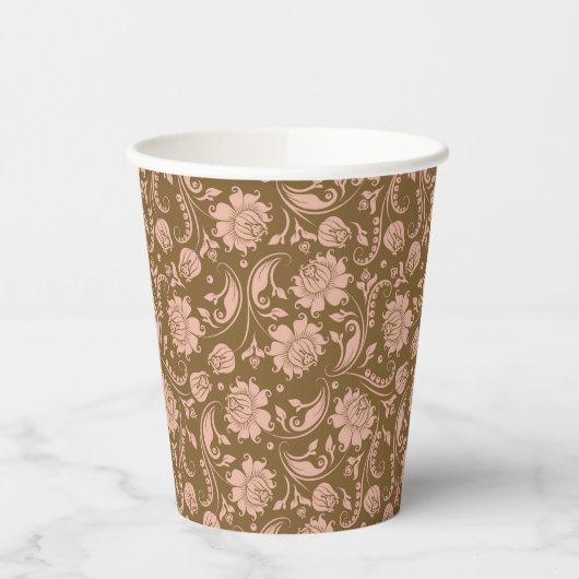 Roze en bruin Floral Pattern Papieren Bekers (Links)