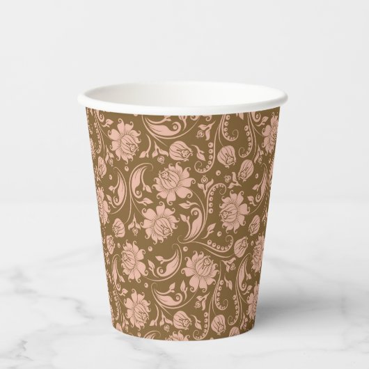 Roze en bruin Floral Pattern Papieren Bekers (Voorkant)