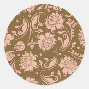 Roze en bruin Floral Pattern Ronde Sticker