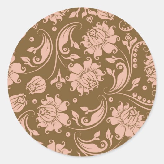 Roze en bruin Floral Pattern Ronde Sticker (Voorkant)
