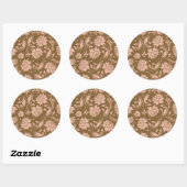 Roze en bruin Floral Pattern Ronde Sticker (Vel)