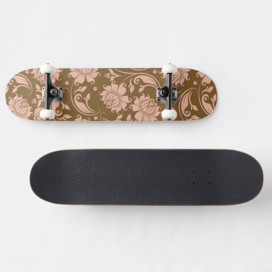 Roze en bruin Floral Pattern Skateboard (Horizontaal)