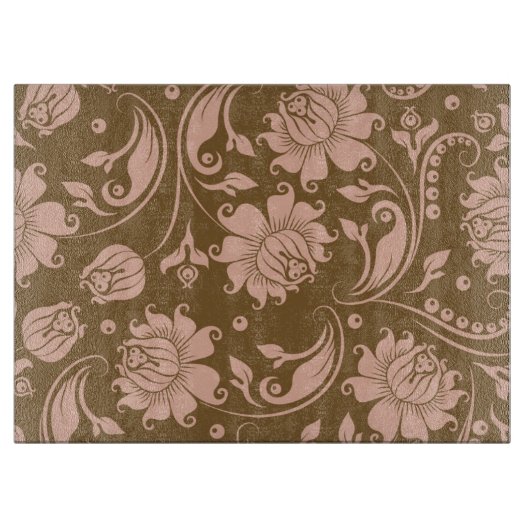 Roze en bruin Floral Pattern Snijplank (Voorkant)