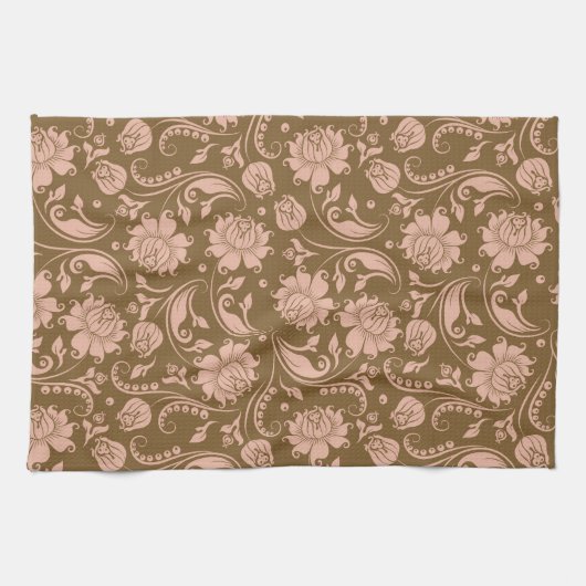 Roze en bruin Floral Pattern Theedoek (Horizontaal)