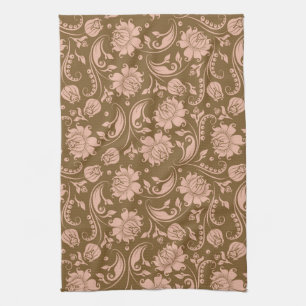 Roze en bruin Floral Pattern Theedoek