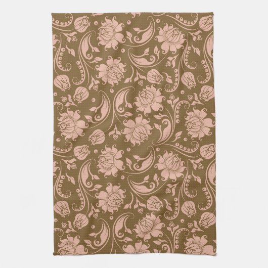 Roze en bruin Floral Pattern Theedoek (Verticaal)