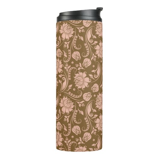 Roze en bruin Floral Pattern Thermosbeker (Gedraaid links)