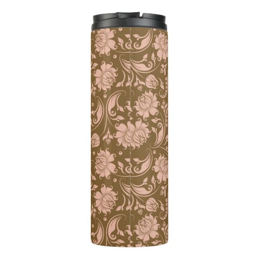 Roze en bruin Floral Pattern Thermosbeker (Achterkant)