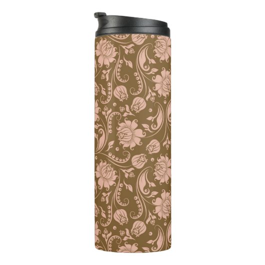Roze en bruin Floral Pattern Thermosbeker (Geroteerd rechts)