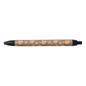 Roze en bruin Floral Pattern Zwarte Inkt Pen (Voorkant)