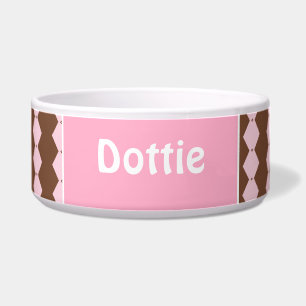 Roze en bruin gepersonaliseerd voerbakje