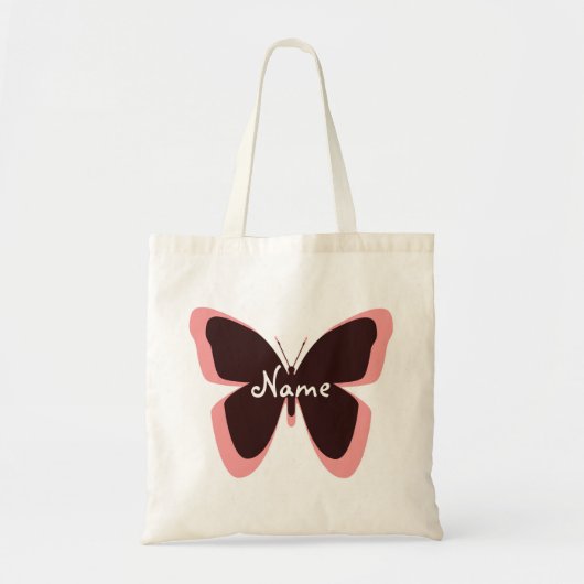 Roze en bruin gepersonaliseerde Butterfly-tas Tote Bag (Voorkant)