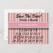 Roze en Bruin Gestreept Bewaar de datum Custom Cal Aankondigingskaart (Voorkant / Achterkant)