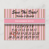 Roze en Bruin Gestreept Bewaar de datum Custom Cal Aankondigingskaart (Voorkant)