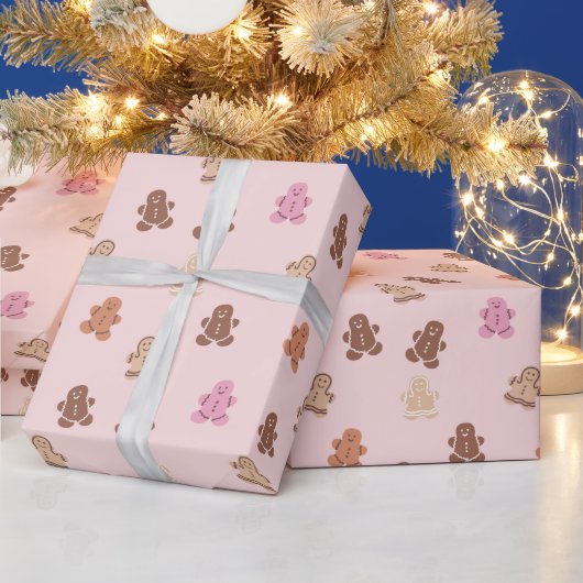 Roze en Bruin Gingerbread Mannen Roze Kerstmis Cadeaupapier (Feestdagen)
