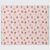 Roze en Bruin Gingerbread Mannen Roze Kerstmis Cadeaupapier (Vlak)
