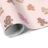 Roze en Bruin Gingerbread Mannen Roze Kerstmis Cadeaupapier (Rol Hoek)