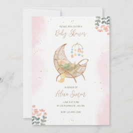 Roze en Bruin Illustratief Baby shower Kaart