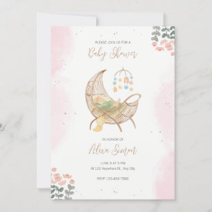 Roze en Bruin Illustratief Baby shower Kaart