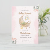 Roze en Bruin Illustratief Baby shower Uitnodiging (Staand voorkant)