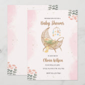 Roze en Bruin Illustratief Baby shower Uitnodiging (Voorkant / Achterkant)