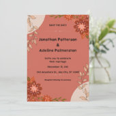 Roze en Bruin Illustratieve Huwelijksuitnodiging A Kaart (Staand voorkant)