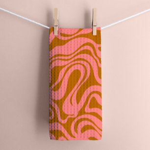 Roze en Bruin jaren '70 Retro Modern Swirl Theedoek