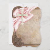 Roze en Bruin Kruis Eerste Communie Kaart (Achterkant)