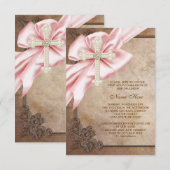 Roze en Bruin Kruis Eerste Communie Kaart (Voorkant / Achterkant)