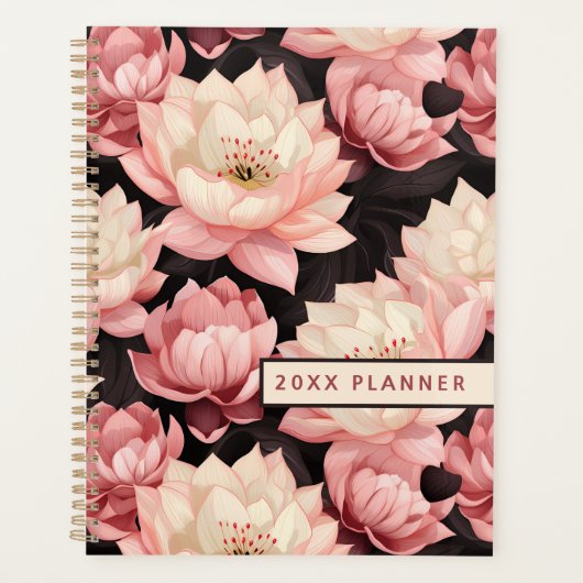 Roze en Bruin Lotus Bloemen Planner (Voorkant)