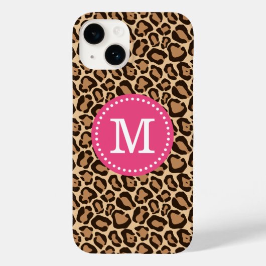 Roze en Bruin Luipaard Print Monogram Case-Mate iPhone Case (Achterkant)
