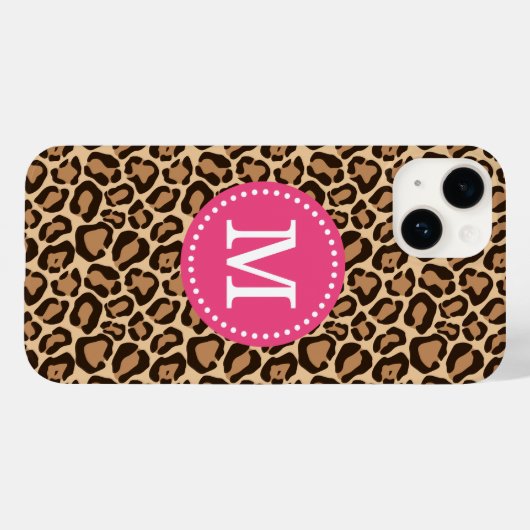 Roze en Bruin Luipaard Print Monogram Case-Mate iPhone Case (Achterkant (horizontaal))