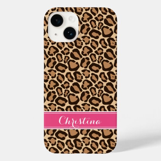 Roze en Bruin Luipaard Print Monogram Case-Mate iPhone Case (Achterkant)