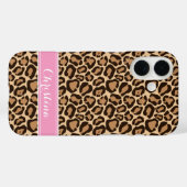 Roze en Bruin Luipaard Print Monogram Case-Mate iPhone Case (Achterkant (horizontaal))