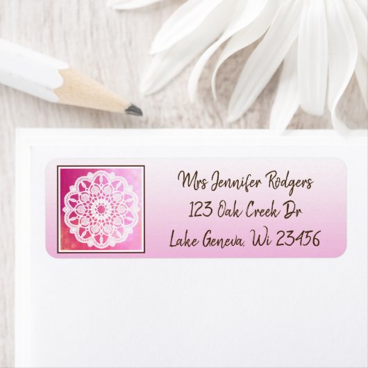 Roze en bruin Mandala Abstract Etiket (Insitu)