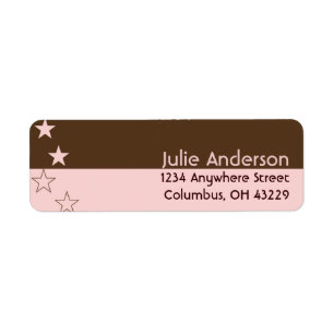 Roze en bruin met sterren Retouradreslabels Etiket